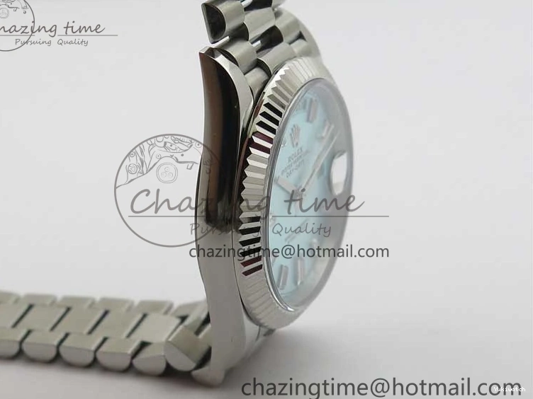 40mm Dial 904 President Ice on Markers T 228239 Blue Crystal SS A2836 Bracelet Dial New SS Version BP Day-Date 0330